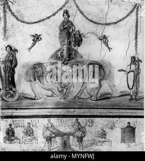 . Anglais : Vénus debout sur un quadrige d'éléphants. Frecso romaine de l'Officina di Verecundus (IX 7, 5) à Pompéi. Photographie prise dans les années 50. Deutsch : Venus auf einer Elephantenquadriga stehend. Römisches Fresko von der Officina di Verecundus (IX 7, 5) dans Pompeji. Aufnahme aus den 1950er Jahren . 14 mars 2009. WolfgangRieger 429 Pompéi - Officina di Verecundus - Vénus 1 Banque D'Images