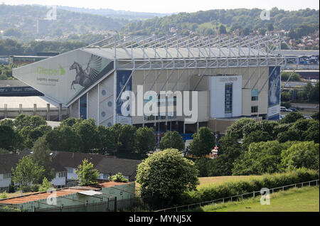 Une vue extérieure de l'Elland Road pendant la match amical à Elland Road, Leeds. Banque D'Images