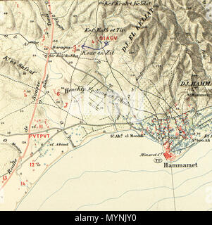 . English : Extrait de lAtlas archéologique de la Tunisie au 1/50 000, feuille 39 [xxxvii] (1892). Zone de Pupput (n° 11-12 et 14), Siagu (n° 3) et Hammamet . 24 septembre 2012, 10:12:31. Ernest Babelon, René Cagnat et Salomon Reinach, 1892 441 Pupput et Siagu (extrait de AAT1 F37) Banque D'Images