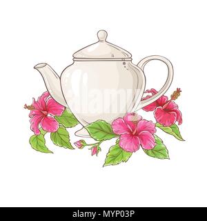 Plateau en verre d'hibiscus sur fond whte illustration Illustration de Vecteur