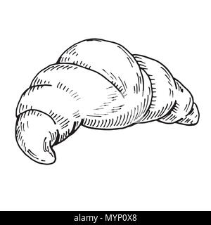 Croissant frais isolé sur fond blanc. Vector illustration d'un croquis de style. Illustration de Vecteur