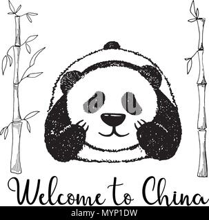 Esquisse d'un dessin de panda. Vector illustration. Texte Bienvenue à la Chine Illustration de Vecteur
