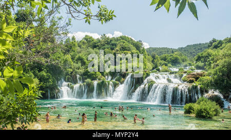 Parc national de Krka situé le long de la rivière Krka en Croatie. Il est célèbre pour une série de 7 cascades et sentiers naturels. Banque D'Images