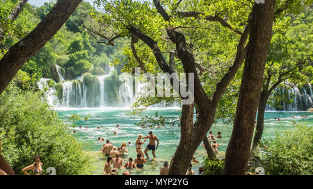 Parc national de Krka situé le long de la rivière Krka en Croatie. Il est célèbre pour une série de 7 cascades et sentiers naturels. Banque D'Images