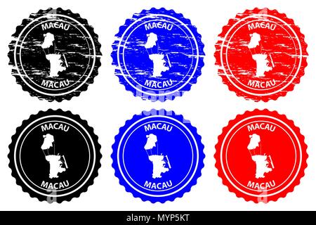 Macao - timbres en caoutchouc - vecteur, Région administrative spéciale de Macao de la République populaire de Chine site pattern - sticker - noir, bleu et rouge Illustration de Vecteur