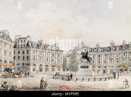 . Français : la Place des Victoires, Paris, par Victor-Jean Nicolle (1754-1826). Aquarelle, 6,7 x 9,5 cm, en provenance de la collection Hippolyte Destailleur. Entre 1800 et 1826. Victor-Jean Nicolle 424 Place des Victoires par Victor-Jean Nicolle Banque D'Images