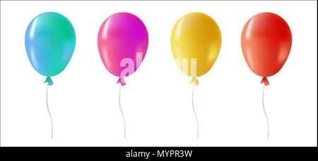 Ballons à l'hélium multi couleur sur fond isolé. Partie de la décoration colorée idéal pour anniversaire, anniversaire ou événement spécial. Vecteur EPS10. Illustration de Vecteur