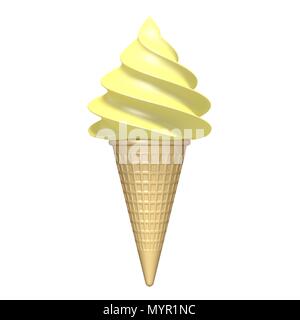 Servir la crème glacée molle jaune rendu 3D illustration isolé sur fond blanc Banque D'Images