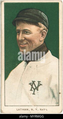 . Anglais : Titre : Arlie Latham, New York Giants, portrait de carte de baseball Abstract/moyenne : 1 : Impression de décharge avec les demi-tons, la couleur. . 1909. American Tobacco Company, parrainer 379 Arlie Latham, New York Giants, portrait carte de base-ball RCAC2008676489 Banque D'Images