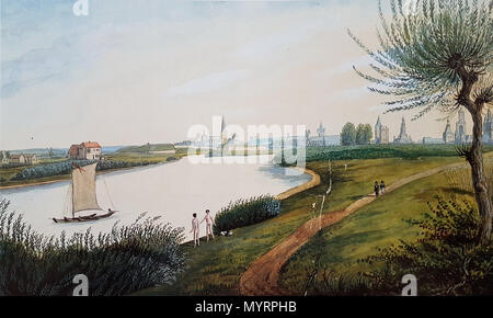 . Anglais : Vue de la Meuse au nord de Maastricht, aux Pays-Bas. Dessin de l'artiste local et historien amateur Philippe van Gulpen (1837). . 16 juillet 2016, 11:02:05. Philippe van Gulpen (1792-1862) 14 Maas bij Maastricht (Ph v Gulpen, 1834) Banque D'Images