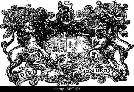 . Anglais : Fleuron du livre : Anno Regni Georgii Regis Magn ? Britanni ?, Franci ?, & Hiberni ?, nono. Au Parlement européen commencé et Holden à Westminster, le neuvième jour d'octobre, Anno Dom. 1722. Dans la neuvième année du règne de notre Seigneur souverain George, par la grâce de Dieu, de Grande-Bretagne, de la France et de l'Irlande, le Roi, défenseur de la foi, &c. en cours de la première session de la présente législature. 361 Anno Regni Georgii Regis Magn Fleuron N050234-3 Banque D'Images