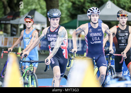 Nottingham, Royaume-Uni. Jun 7, 2018. Transitions Tom Bishop d'un vélo à l'exécuter. Credit : Crédit : Dan Dan Cooke Cooke/Alamy Live News Banque D'Images