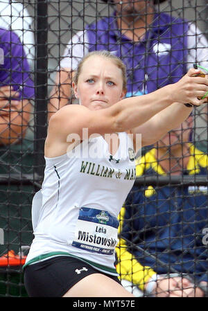 Le 7 juin 2018. Leia Mistowski de William et Mary en concurrence dans le lancer du marteau à la NCAA 2018 Track & Field Championships at Historic Hayward Field, Eugene, OR. Larry C. Lawson/CSM Banque D'Images