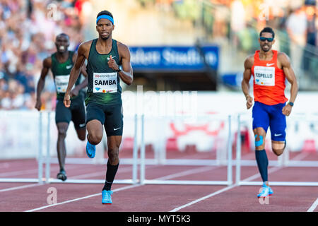 Oslo, Norvège. 7 juin 2018, stade Bislett, Oslo, Norvège ; Bislett Games, Diamond League meeting d'athlétisme ; Abderrahman Samba du Qatar vainqueur de la mens 400m haies lors de la Diamond League de l'IAAF tenue à l'Bislett Stadium Crédit : Action Plus de Sports/Alamy Live News Banque D'Images