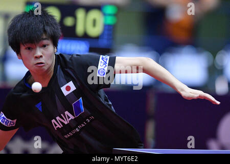 Kitakyushu (Japon). Credit : MATSUO. 7 juin, 2018. Yuta Tanaka (JPN) Tennis de Table : 2018 World Tour de l'ITTF, LION Japon Ouvrir Kitakyushu masculin 3ème tour de qualification à Kita-kyushu général Gymnasium à Kitakyushu (Japon). Credit : MATSUO .K/AFLO SPORT/Alamy Live News Banque D'Images