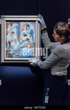 Londres, Royaume-Uni. Jun 8, 2018. Le coiffeur Shop par William Roberts, est £150-250.000 - moderne et d'art britannique d'après-guerre, une partie de la Semaine de l'art britannique moderne Sotheby's New Bond Street, Londres, les 12 et 13 juin 2018. Crédit : Guy Bell/Alamy Live News Banque D'Images