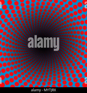Spirale de points rouges dans un tunnel bleu avec centre noir - hypnotic, dynamique, psychédélique, gri-gri, pulser - circulaire torsadée fractal. Banque D'Images