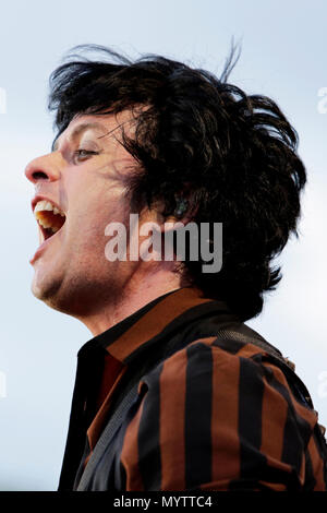 Billie Joe Armstrong de Green Day joue sur la scène à l'heure d'été britannique Barclaycard présente Festival à Hyde Park le 1 juillet 2017 à Londres. Banque D'Images
