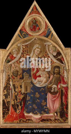 . La Madone et lEnfant ont intronisé avec les Saints. Titre alternatif(s) : Vierge et l'enfant, avec un évêque, Saint Jean-Baptiste et les Anges, le Christ bénissant . Entre 1400 et 1450 371 Antonio da Firenze - La Vierge et l'enfant avec les saints - WGA00772 Banque D'Images