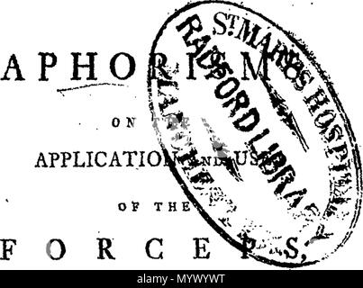 . Anglais : Fleuron du livre : Aphorismes sur l'application et l'utilisation du forceps, sur les travaux, et sur surnaturelle travail assisté avec l'hémorragie. Par Thomas Denman, M. D. Physician-Man-sage-femme à l'hôpital Middlesex, et enseignant de sage-femme à Londres. 371 Aphorismes sur l'application et l'utilisation du forceps, sur les travaux, et sur surnaturelle travail assisté avec l'hémorragie Fleuron T148862-1 Banque D'Images