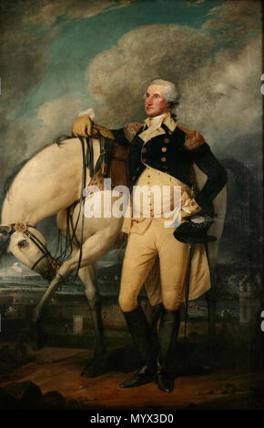 . Anglais : Full-length portrait de George Washington par John Trumbull peint en 1790 pour New York. Deuxième version de Washington à Verplanck's Point, mais avec jeu de fond de l'Evacuation Day, le 25 novembre 1783, le retour de Washington et le départ des forces britanniques. . George Washington . 1790 19 George Washington par Antoine Jean 1790 Banque D'Images