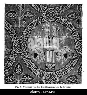 . Anglais : gravure sur bois illustration de ce qu'on appelle le tissu Dioscuri (Byzance, 7/8th c.) dans le trésor de la Basilique Saint-servais à Maastricht, aux Pays-Bas. L'un des 66 illustrations de Bock & Willemsen's 1872 publication sur l'église Saint-servais de trésors et de Notre Dame, à la fois à Maastricht. . 1872. unknow artist, avant 1872 5 Bock &AMP ; Willemsen, Maestricht (1872) 08 Banque D'Images