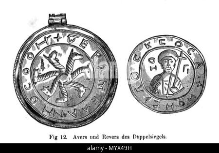 . Anglais : gravure sur bois illustration de ce qu'on appelle le sceau de Saint Servais (13-15ème siècle) dans le trésor de la Basilique Saint-servais à Maastricht, aux Pays-Bas. L'un des 66 illustrations de Bock & Willemsen's 1872 publication sur l'église Saint-servais de trésors et de Notre Dame, à la fois à Maastricht. . 1872. unknow artist, avant 1872 5 Bock &AMP ; Willemsen, Maestricht (1872) 12 Banque D'Images