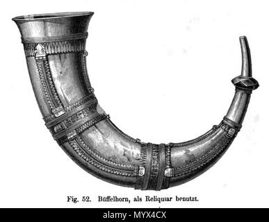 . Anglais : gravure sur bois illustration d'une châsse corne faire corne de buffle avec mobilier doré (xve s.) dans le trésor de la Basilique Saint-servais à Maastricht, aux Pays-Bas. L'un des 66 illustrations de Bock & Willemsen's 1872 publication sur l'église Saint-servais de trésors et de Notre Dame, à la fois à Maastricht. . 1872. unknow artist, avant 1872 5 Bock &AMP ; Willemsen, Maestricht (1872) 52 Banque D'Images