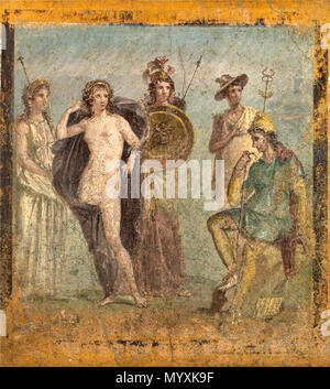 . Roman, faite à Pompéi, A.D. 45-79. Fresco ; trouvé dans la maison de Jupiter à Pompéi. Soprintendenza Speciale per i Beni Archeologici di Napoli e Pompei. . Fragment de mur avec le jugement de Paris 36 Fresco - Fragment de mur avec le jugement de Paris Banque D'Images