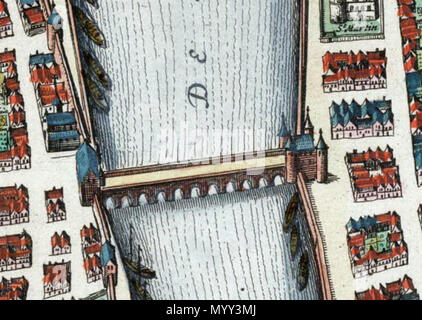 . Anglais : Maastricht, Pays-Bas. Détail d'une carte de Maastricht à partir de l'Atlas van Blaeu (1652) montrant le pont sur la Meuse (Meuse). L'accès au pont était gardé par deux portes de la ville : Schuttenpoort Körverspoort et (dans Wyck). Sur la rive gauche : Jodenpoort Visserspoort (haut) et (bas). . 1649. Joan Blaeu (1596-1673) Alternative Names Johannes Blaeu ; John Wiliamson ; Johannes Blaeu Willemszoon Blaeu cartographe hollandais Description et éditeur Date de naissance/décès 23 Septembre 1596 21 décembre 1673 Lieu de naissance/décès Alkmaar Amsterdam lieu d'Amsterda Banque D'Images