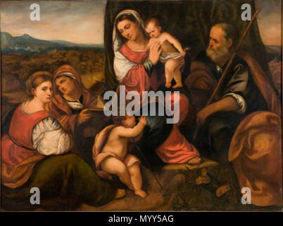 . Nederlands : De heilige familie. huile sur toile. 95 × 133 × 52,3 cm (37,4 in). RCE (B434). Vroeger Rijksmuseum Amsterdam (SK-A-594). . Entre 1490 et 1600. Cercle de Jacopo Palma il Vecchio 98 La Sainte Famille du cercle de Jacopo Palma il Vecchio) (Rijksdienst voor het Cultureel Erfgoed B434 Banque D'Images