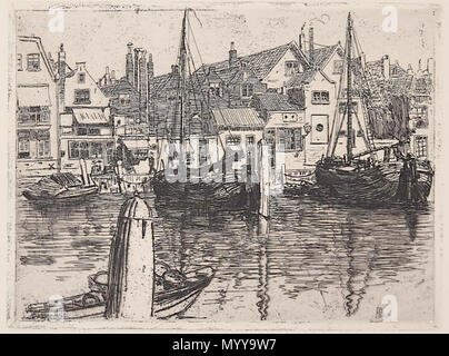 . Anglais : La Meuse à Dordrecht, gravure par George C. [Aide] monogramme, imprimé pour la gazette des beaux-arts, Paris, 1903. 40 George C. L'aide La Meuse écurie GDBA Banque D'Images