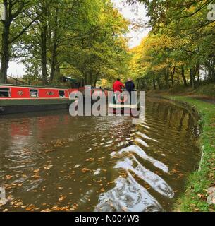 Adlington, Lancashire, Royaume-Uni. 31 octobre, 2015. Météo France le 31 octobre. Couleurs d'automne sur un jour d'automne en Adlington, Lancashire. Bateaux étroits sur Leeds et Liverpool canal à Adlington près de Chorley. Credit : Lancashire Images / StockimoNews/Alamy Live News Banque D'Images