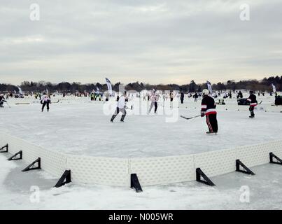 Minneapolis, Minnesota, USA. 29 janvier, 2016. Joueurs de hockey en compétition aux championnats mondiaux de hockey sur glace américain à Minneapolis, Minnesota. Crédit : Gina Easley / StockimoNews/Alamy Live News Banque D'Images