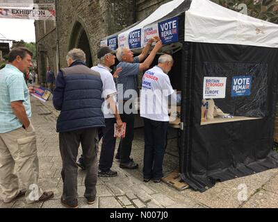 Tavistock, Devon, UK. 16 Juin, 2016. Militants et sympathisants de rester, la mise en place d'un décrochage le 16 juin que la Grande-Bretagne est plus forte dans l'UE, l'avenir de l'Union européenne référendum qui aura lieu le 23 juin 2016. Tavistock, Devon, England Crédit : Josie Elias/StockimoNews/Alamy Live News Banque D'Images