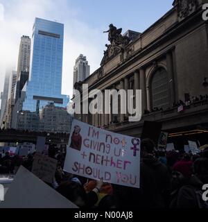 New York, NY 21 Janvier, 2017. Un manifestant participant à la Marche des femmes pour l'égalité est titulaire d'un signe à l'ombre de la gare Grand Central. Crédit : Matthieu.cherchio / StockimoNews/Alamy Live News Banque D'Images