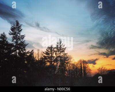 Tuesley Ln, Godalming, UK. Mar 26, 2017. Météo France : Coucher de soleil sur Godalming. Tuesley ferme, Godalming. 26 mars 2017. Les conditions anticycloniques haute pression sur les Home Counties aujourd'hui. Coucher de soleil sur Godalming à Surrey. /StockimoNews jamesjagger : Crédit/Alamy Live News Banque D'Images