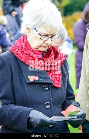 Le jour du Souvenir, Godalming. Brighton Rd, Godalming. 12Th nov 2017 foules. réunis au monument commémoratif de guerre à busbridge église pour la cérémonie du jour. Un acte de souvenir, Godalming, Surrey. jamesjagger stockimonews crédit : //Alamy live news Banque D'Images