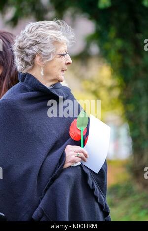 Le jour du Souvenir, Godalming. Brighton Rd, Godalming. 12Th nov 2017 foules. réunis au monument commémoratif de guerre à busbridge église pour la cérémonie du jour. Un acte de souvenir, Godalming, Surrey. jamesjagger stockimonews crédit : //Alamy live news Banque D'Images