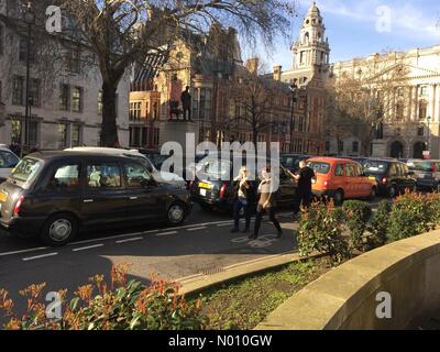 La place du parlement, Londres, Royaume-Uni. 22 févr. 2019. Les chauffeurs de taxi noir protester contre les changements proposés à leur crédit licence : Bridget1/StockimoNews/Alamy Live News Banque D'Images