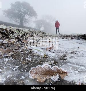 Météo au Royaume-Uni : Raich Keene s'est enveloppé de chaleur lors d'une promenade matinale glaciale à Dunsford à Devon, au Royaume-Uni. 11 décembre 2022. Credit nidpor/Alamy Live News Credit: Nidpor/StockimoNews/Alamy Live News Banque D'Images