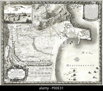 . Français : Gravat représentant el francès setge sobre Palamós entre l'1 i el 10 de juin del 1694 English : Gravure représentant le siège français sur Palamos entre 1 et 10 juin 1694 English : Gravure représentant le siège français sur Palamos entre 1 et 10 juin 1694 Español : gravure representando el asedio francés sobre Palamós entre el 1 y el 10 de junio de 1694 . Près de l'avant 1694. F. Ertinger. sculptures 18 Plan de la ville et citadelle de Palamos Banque D'Images