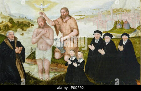 . Anglais : Lucas Cranach le jeune : épitaphe pour Johannes Bugenhagen et sa famille, montrant le Baptême du Christ, Stadtkirche Wittenberg, détail . 1560. Lucas Cranach le jeune (1515-1586) Allemand Description peintre, graveur et homme politique date de naissance/décès 4 octobre 1515 au 25 janvier 1586 Lieu de naissance/décès Lutherstadt Wittenberg Lutherstadt Wittenberg Renaissance Période de travail lieu de travail Lutherstadt Wittenberg contrôle d'autorité : Q170339 : VIAF ?24706489 ISNI : ?0000 0001 2277 5534 ULAN : ?500017755 RCAC : ?n80131754 : WGA ?CRANACH, Lucas le Johannes-Bugen WorldCat plus jeunes 55 Banque D'Images