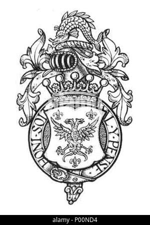 . Armoiries de Sir Sidney Godolphin : L'aigle à deux têtes entre les trois fleurs de lis, circonscrite par le porte-jarretelles, avec parlantes crest : un dauphin-ployé. . Date inconnue. Inconnu 93 Sidney Godolphin Banque D'Images