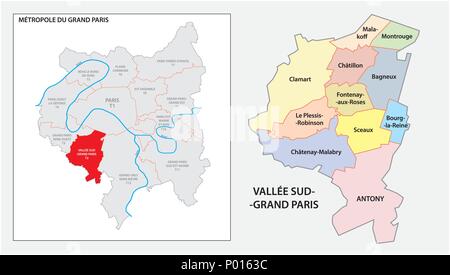 Politique et administrative carte vectorielle de Vallee Sud Grand Paris, Grand Paris, France Illustration de Vecteur