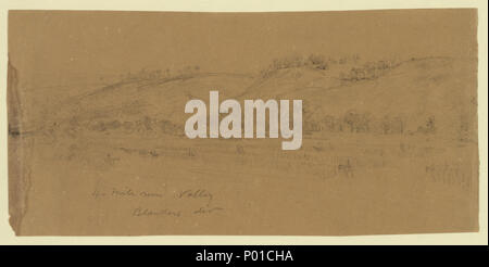 . Anglais : Titre : 4-Mile Run Valley. Blankers [sic] div Abstract/moyenne : 1 dessin sur papier beige : crayon ; 12,2 x 25,6 cm. (Feuille). . 1861. Alfred Waud, R. (Alfred Rudolph), 1828-1891, l'artiste 224-Mile Run Valley. Blankers (sic) div RCAC2004660501 Banque D'Images