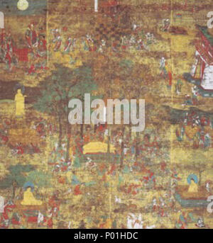 . Anglais : Nirvana peinture, Henmyoin, Setouchi, conservé au Musée National de Kyōto 日本語 : 絹本著色仏涅槃図 . La période Kamakura (1185-1333). Période KAMAKURA-peintre 6 butsu (Henmyoin nehan zu Setouchi) Banque D'Images