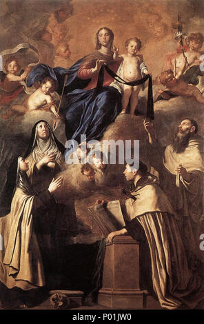 . English : Notre Dame du Mont Carmel et Saints (Simon Stock, Angelus de Jérusalem, Marie Madeleine de' Pazzi, Thérèse d'Avila) . 164118 Pietro Novelli Notre Dame du Carmel et Saints Banque D'Images