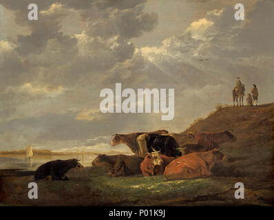 Aelbert Cuyp (Néerlandais, 1620 - 1691 ), rivière Paysage avec vaches, 1645/1650, huile sur panneau, Don de la famille Petschek (Aussig) 20 Rivière Paysage avec des vaches A10720 Banque D'Images