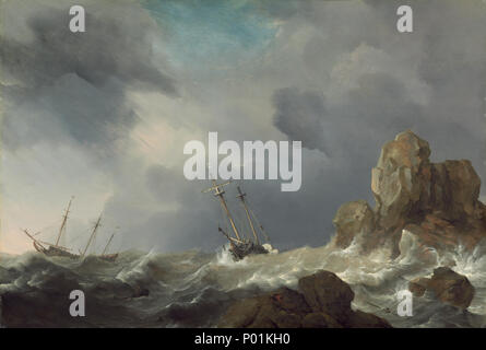 Willem van de Velde le jeune (Néerlandais, 1633 - 1707 ), des bateaux en un coup de vent, 1660, huile sur panneau, les fonds permanents 21 navires dans un coup de vent UN16196 Banque D'Images
